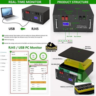OEM 51.2V 15Kwh zonne-inverter LFP4 LiFePO4 accu 48V 300Ah voor parallel Max 32 parallel