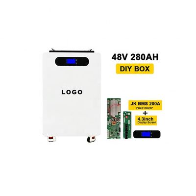 280Ah Verticale batterij DIY Batterijdoos met wielen en wit metaal stand-up case